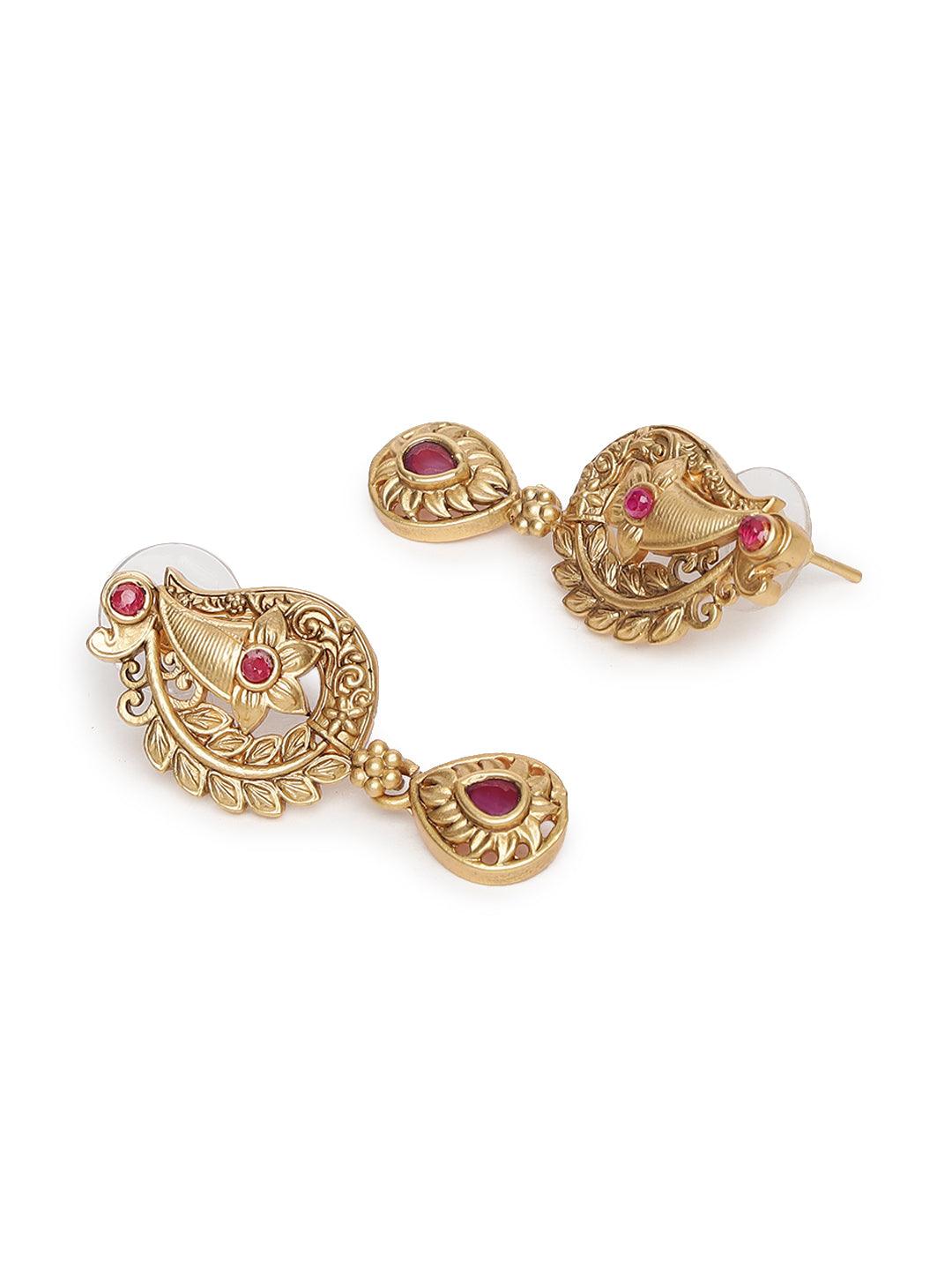 Women's Gold-Plated Maroon Studded Handcrafted Jewellery Set - Jazz and Sizzle - Indiakreations