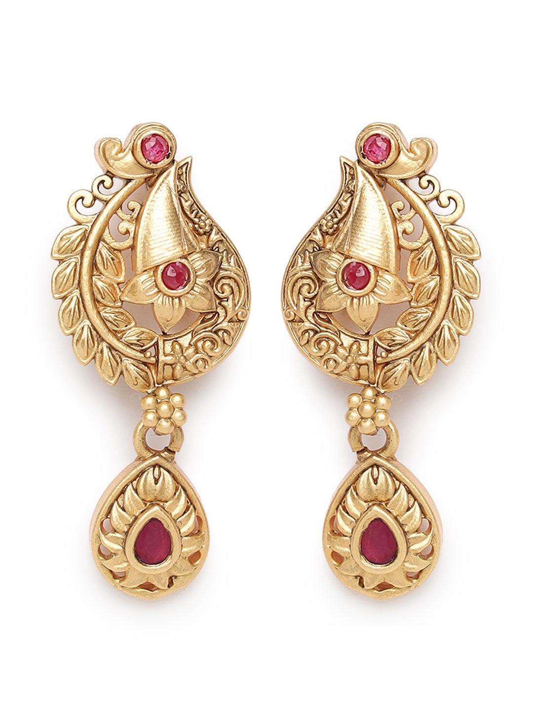 Women's Gold-Plated Maroon Studded Handcrafted Jewellery Set - Jazz and Sizzle - Indiakreations