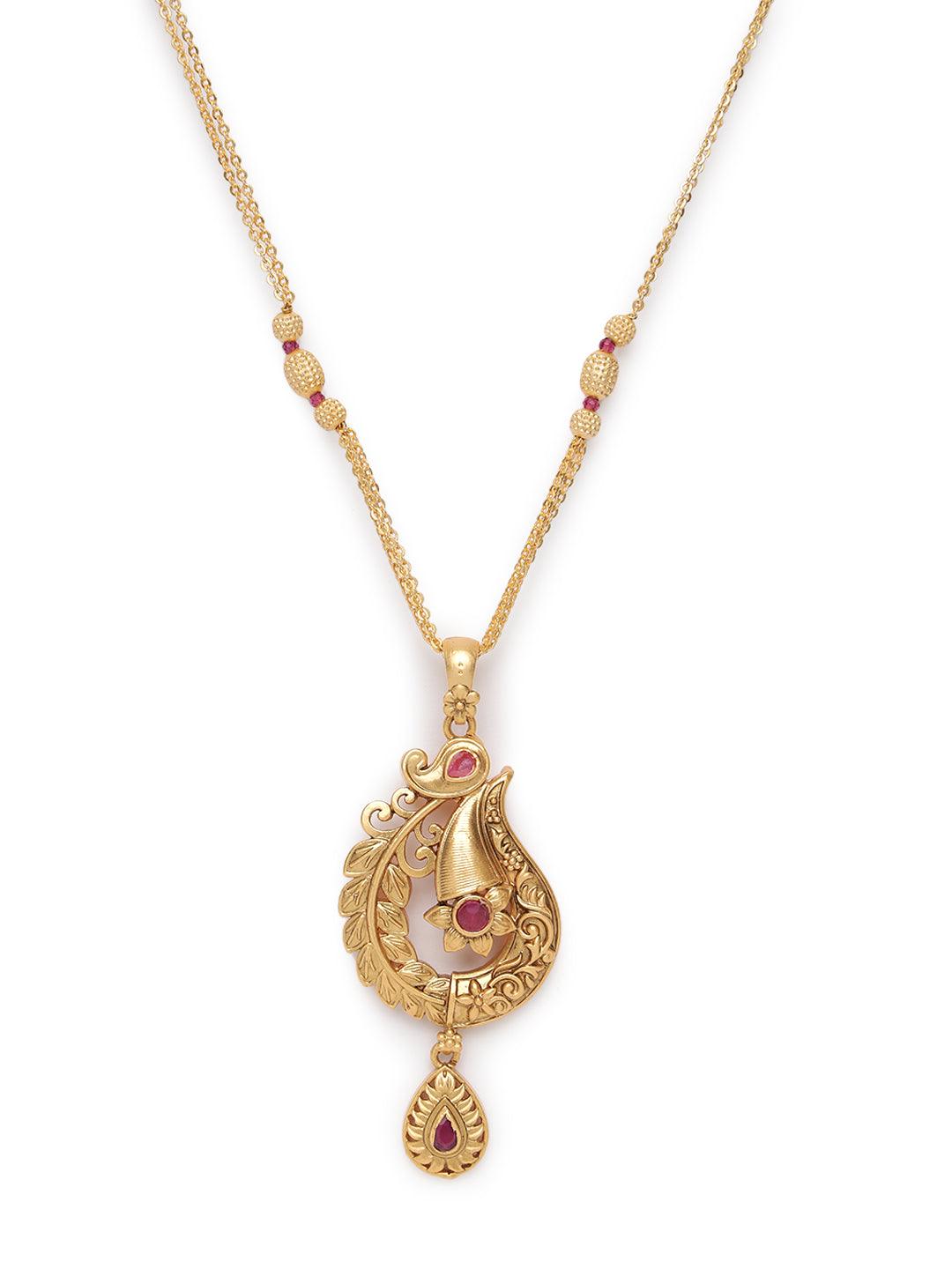 Women's Gold-Plated Maroon Studded Handcrafted Jewellery Set - Jazz and Sizzle - Indiakreations