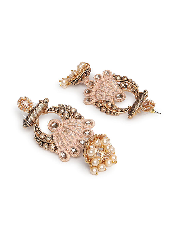 Women's Peach & Gold-Toned Chandbalis Earrings - Jazz and Sizzle