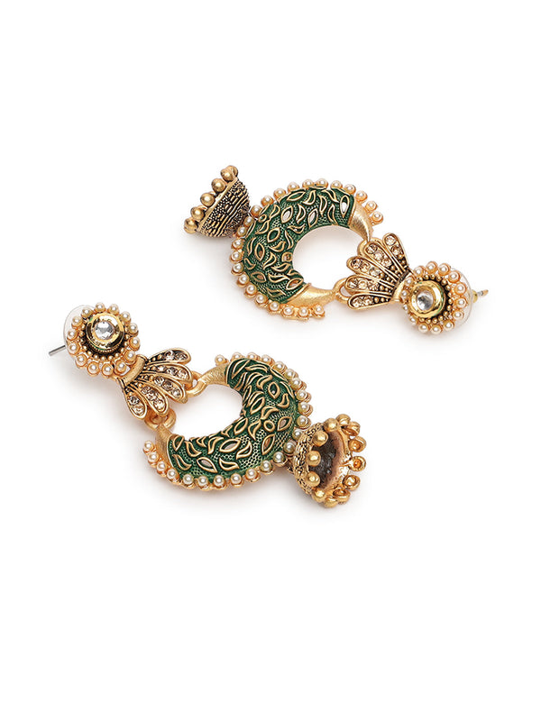 Women's Green & Gold-Toned Dome Shaped Jhumka Earrings - Jazz and Sizzle