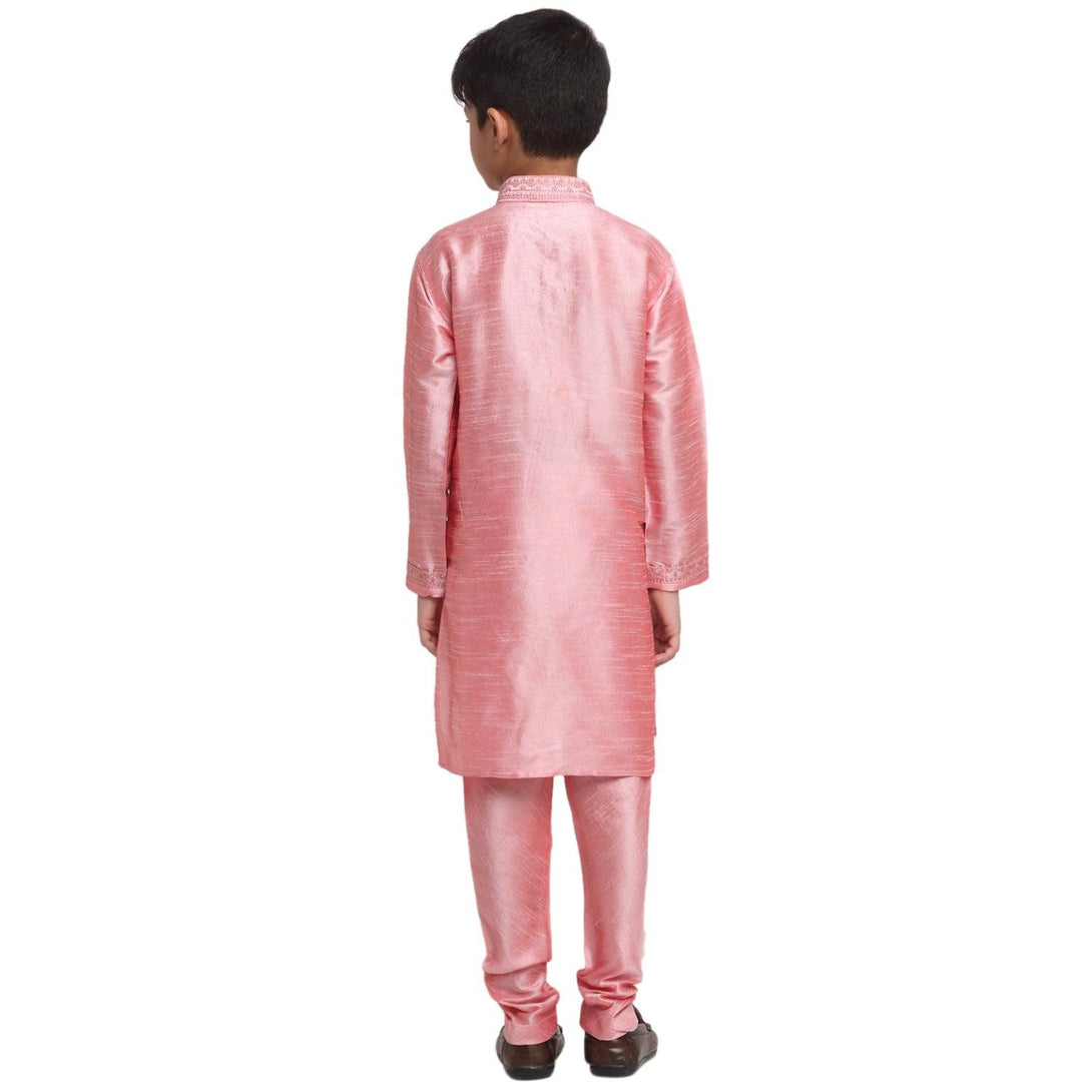 Boy's Pink Yoke Design Thread Work Kurta With Churidaar - Benstoke KIDS - Indiakreations