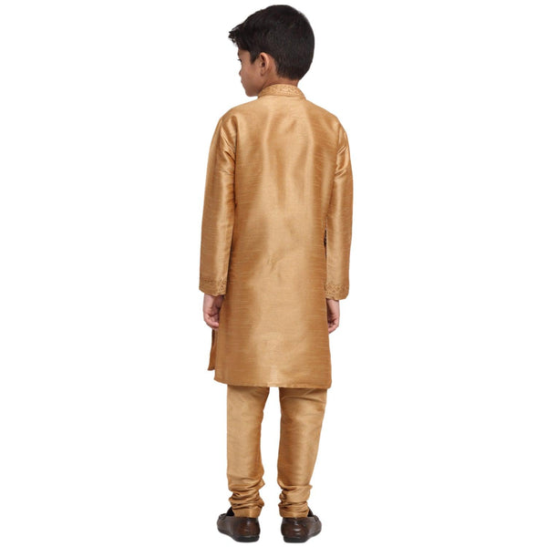 Boy's Copper Yoke Design Thread Work Kurta With Churidaar - Benstoke KIDS - Indiakreations