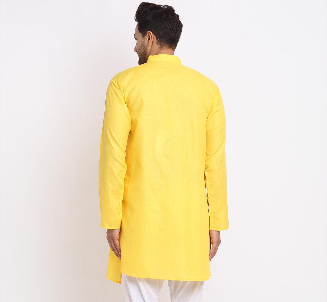 Men's Cotton Blend Yellow Asymmetric Kurta - Benstoke - Indiakreations