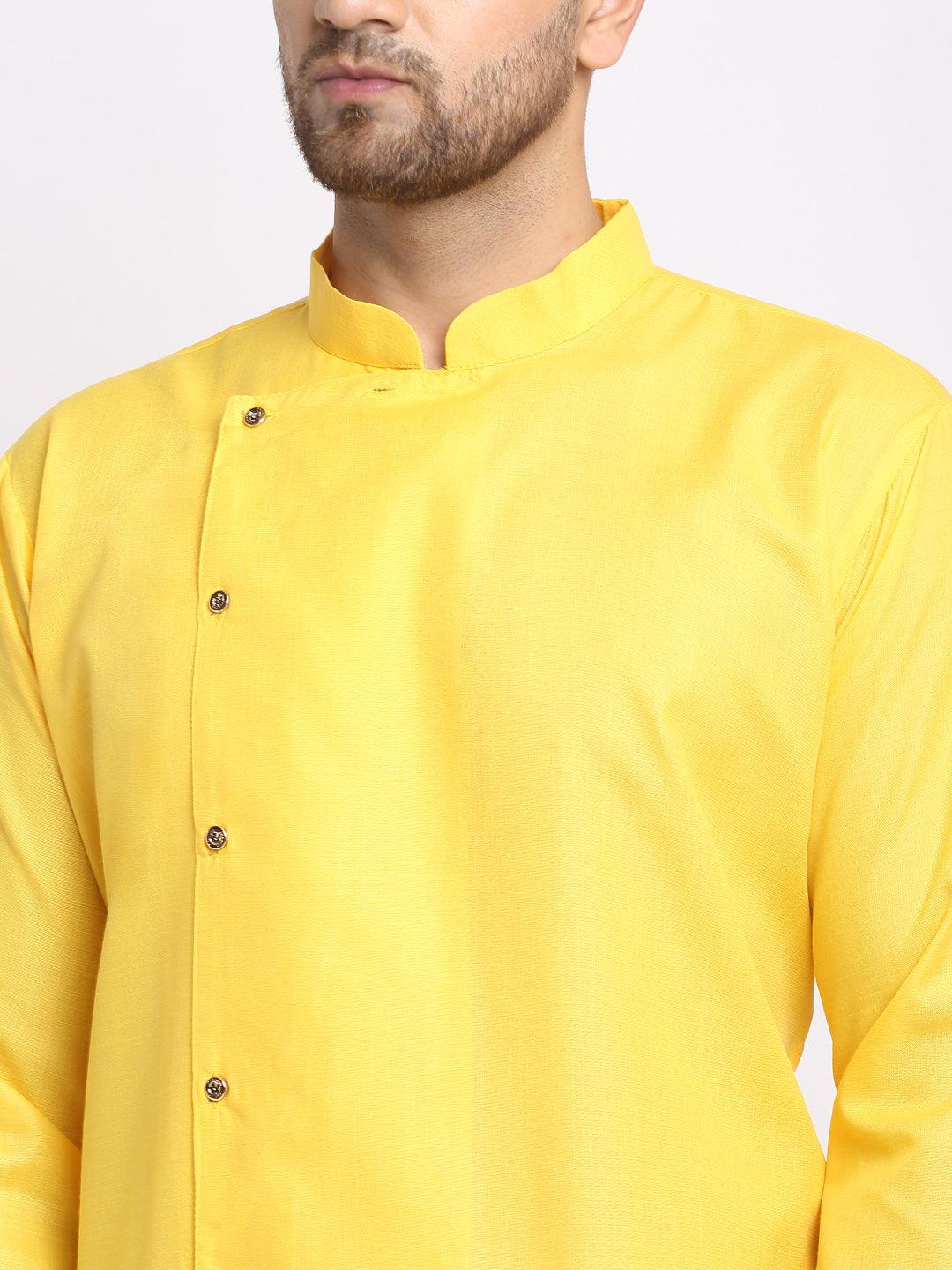 Men's Cotton Blend Yellow Asymmetric Kurta - Benstoke - Indiakreations