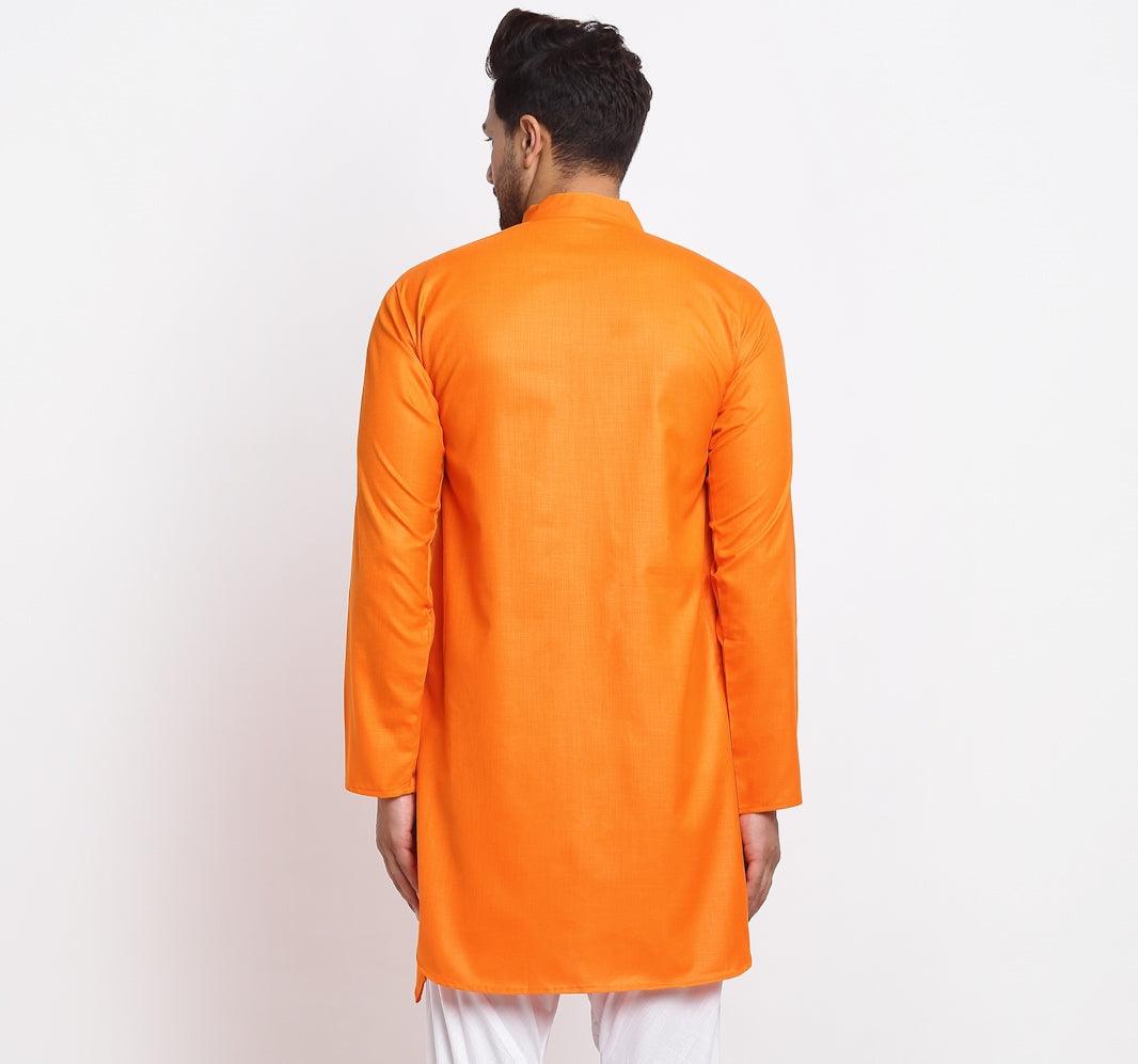 Men's Cotton Blend Orange Asymmetric Kurta - Benstoke - Indiakreations