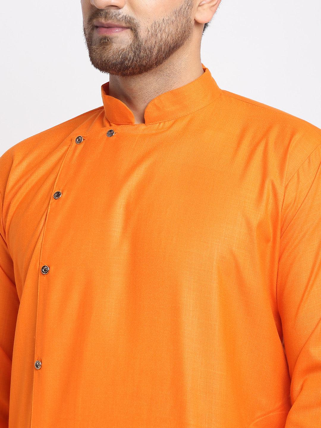 Men's Cotton Blend Orange Asymmetric Kurta - Benstoke - Indiakreations