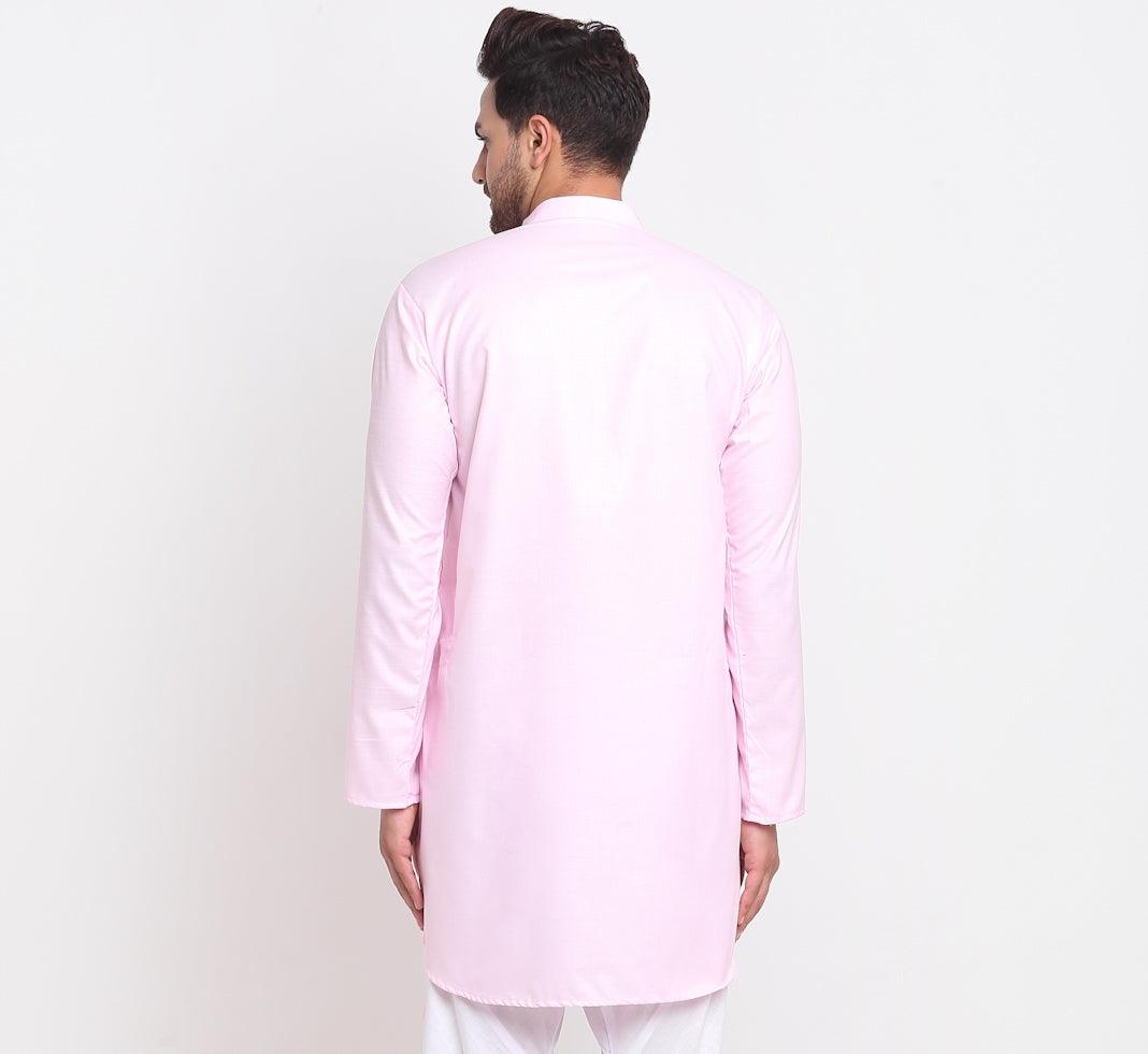 Men's Cotton Blend Pink Asymmetric Kurta - Benstoke - Indiakreations