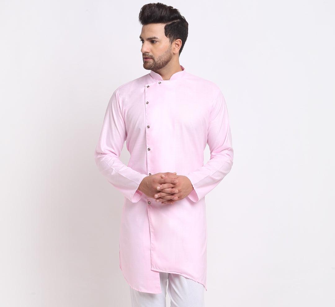 Men's Cotton Blend Pink Asymmetric Kurta - Benstoke - Indiakreations