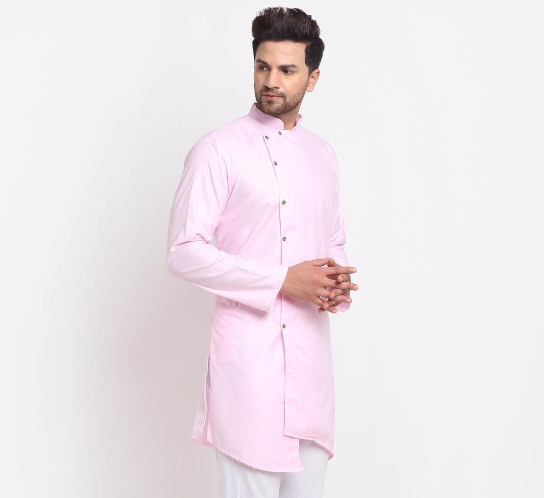 Men's Cotton Blend Pink Asymmetric Kurta - Benstoke - Indiakreations