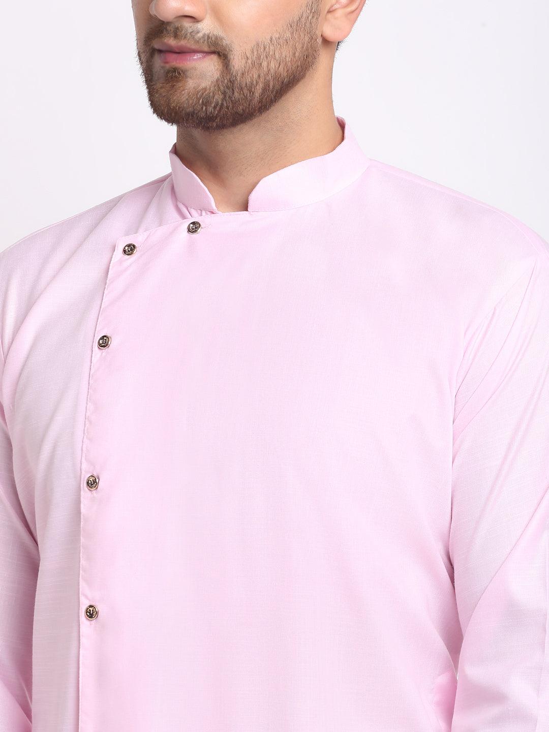 Men's Cotton Blend Pink Asymmetric Kurta - Benstoke - Indiakreations