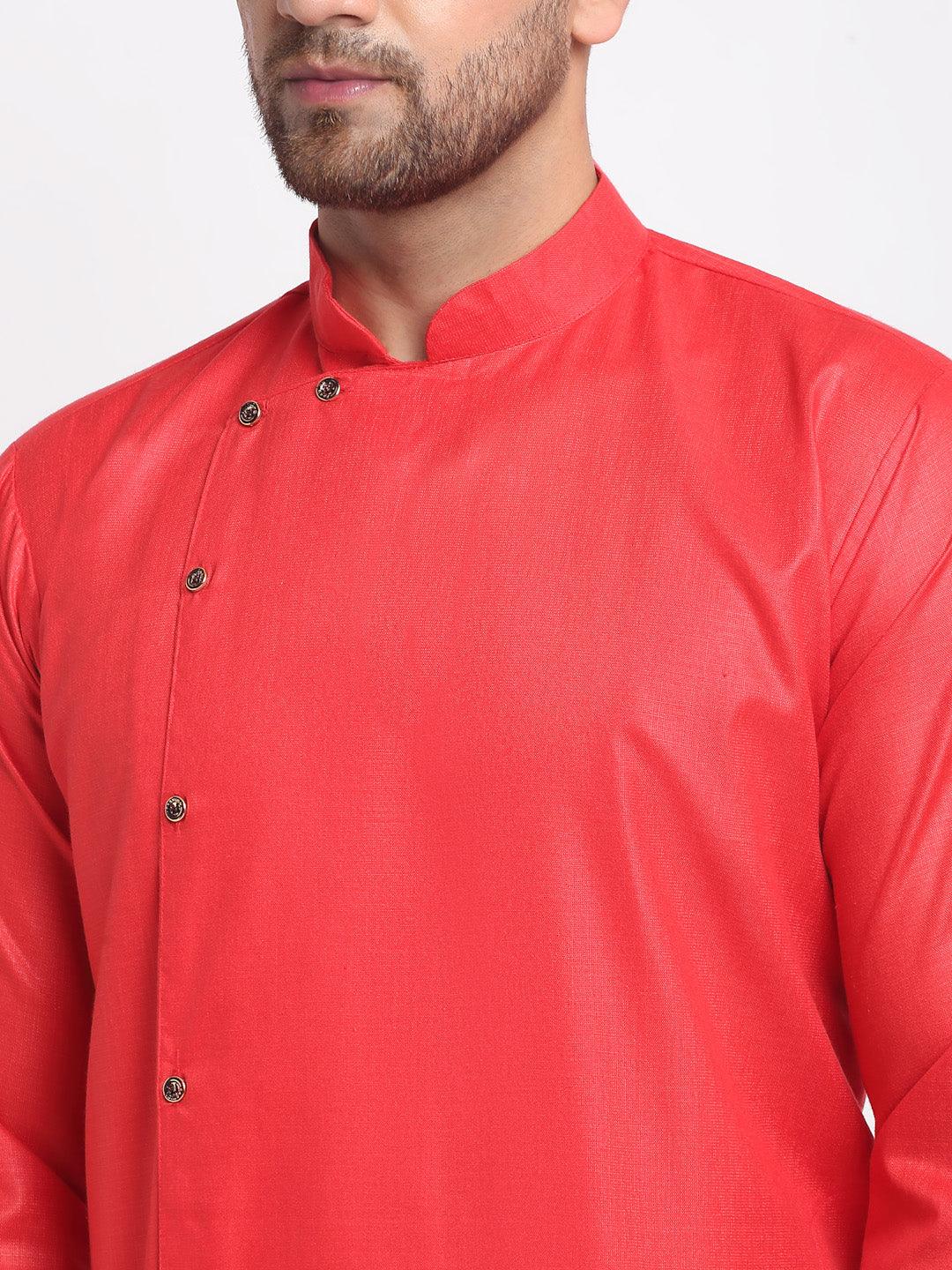 Men's Cotton Blend Red Asymmetric Kurta - Benstoke - Indiakreations