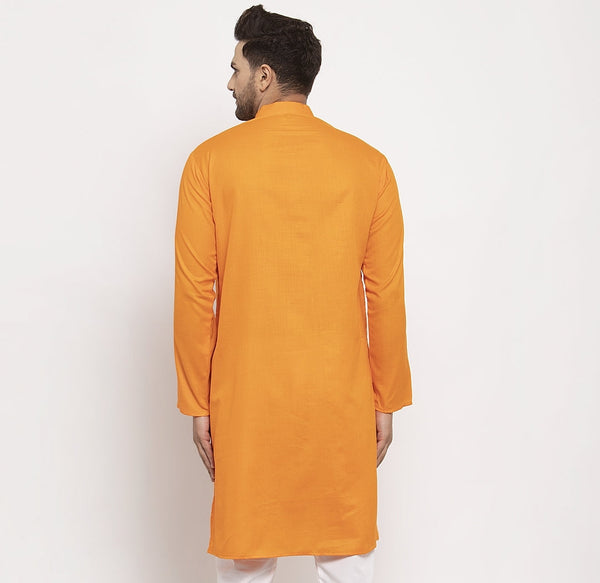 Men's Orange Solid Only Long Kurta - Benstoke