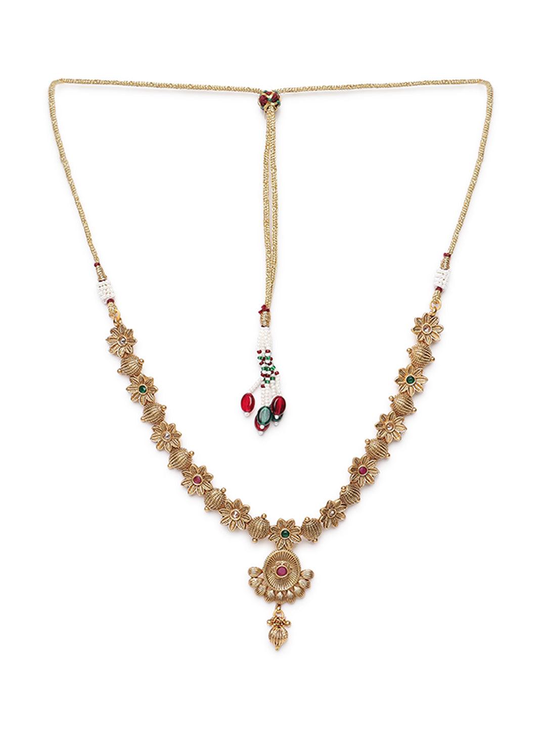 Women's Red & Green Gold-Plated Stone-Studded Handcrafted Jewellery Set - Jazz and Sizzle - Indiakreations