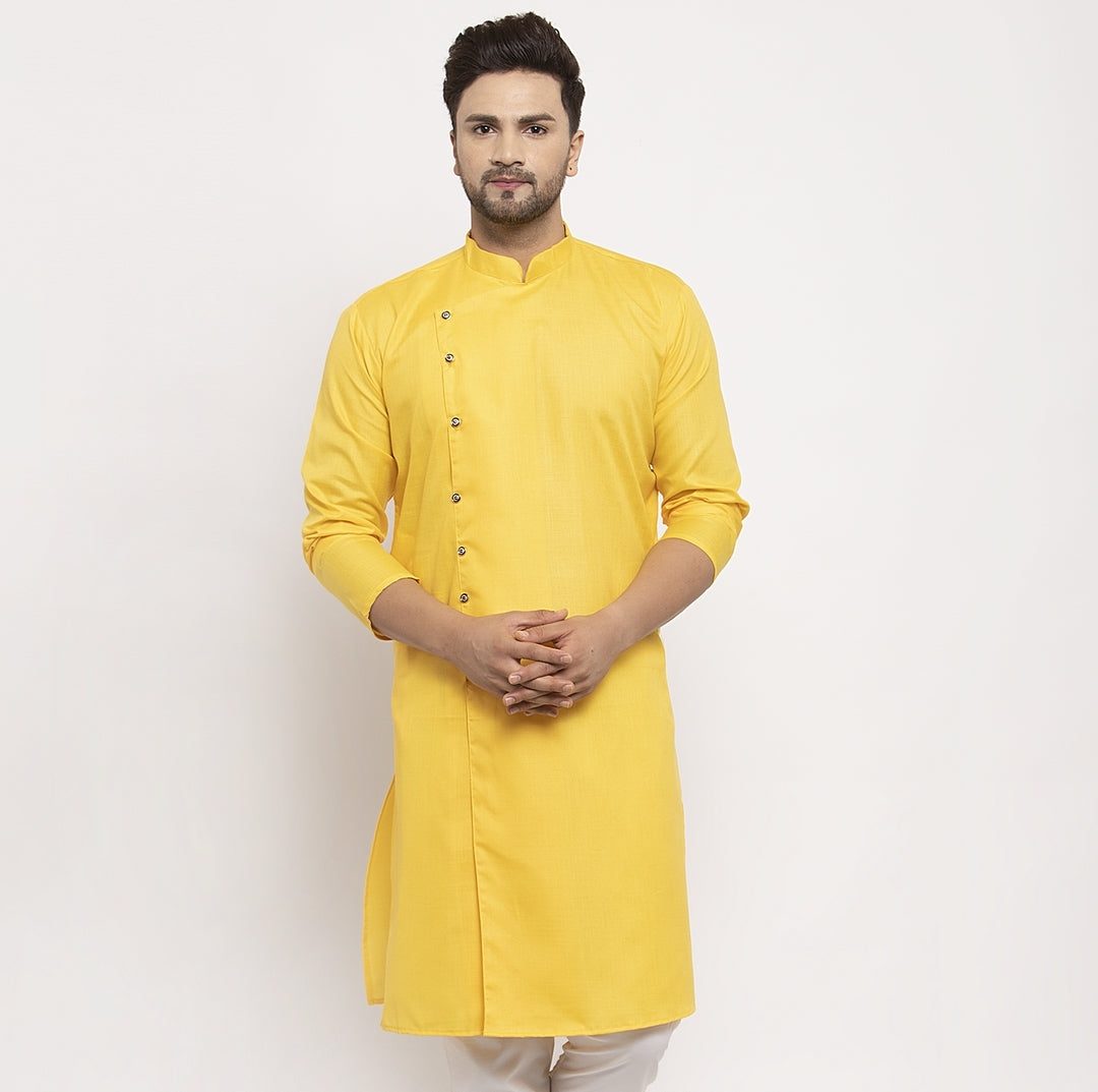 Men's Yellow Solid Only Long Kurta - Benstoke