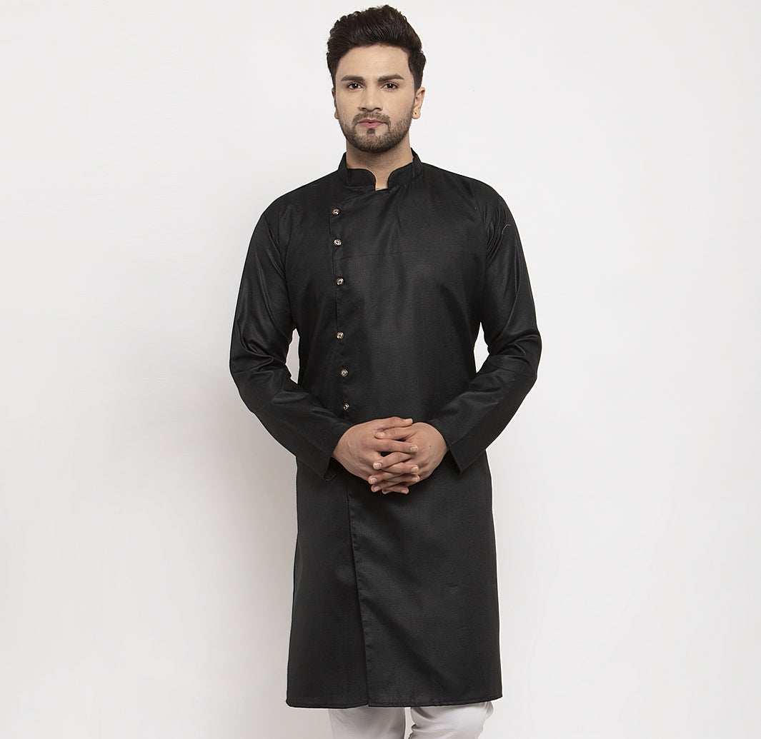 Men's Black Solid Only Long Kurta - Benstoke