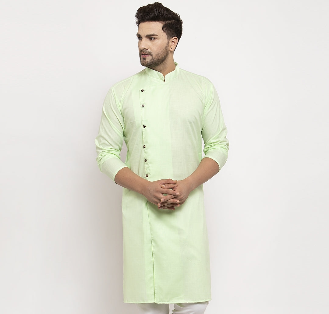 Men's Light Green Solid Only Long Kurta - Benstoke