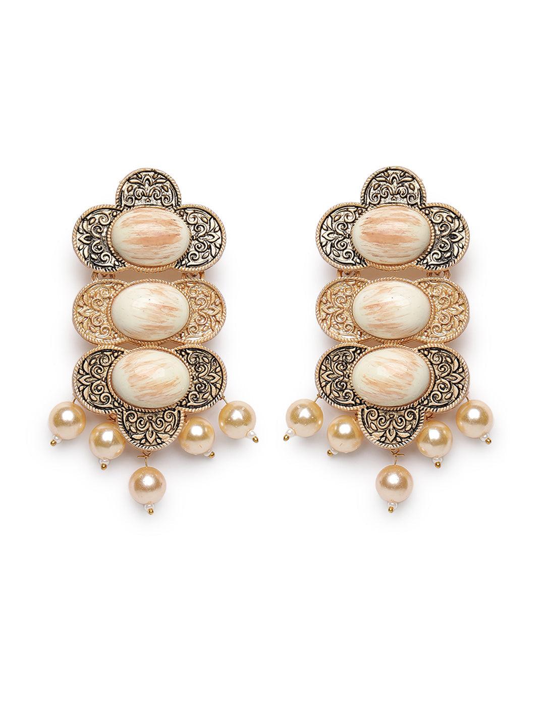 Women's Stone studded Meenakari work Drop Earrings - Jazz and Sizzle - Indiakreations