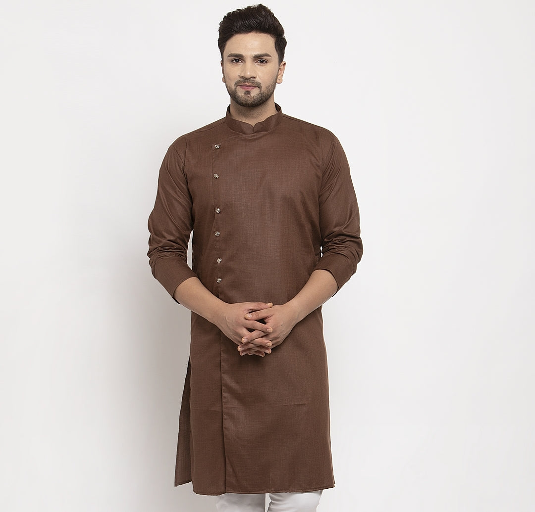 Men's Brown Solid Only Long Kurta - Benstoke