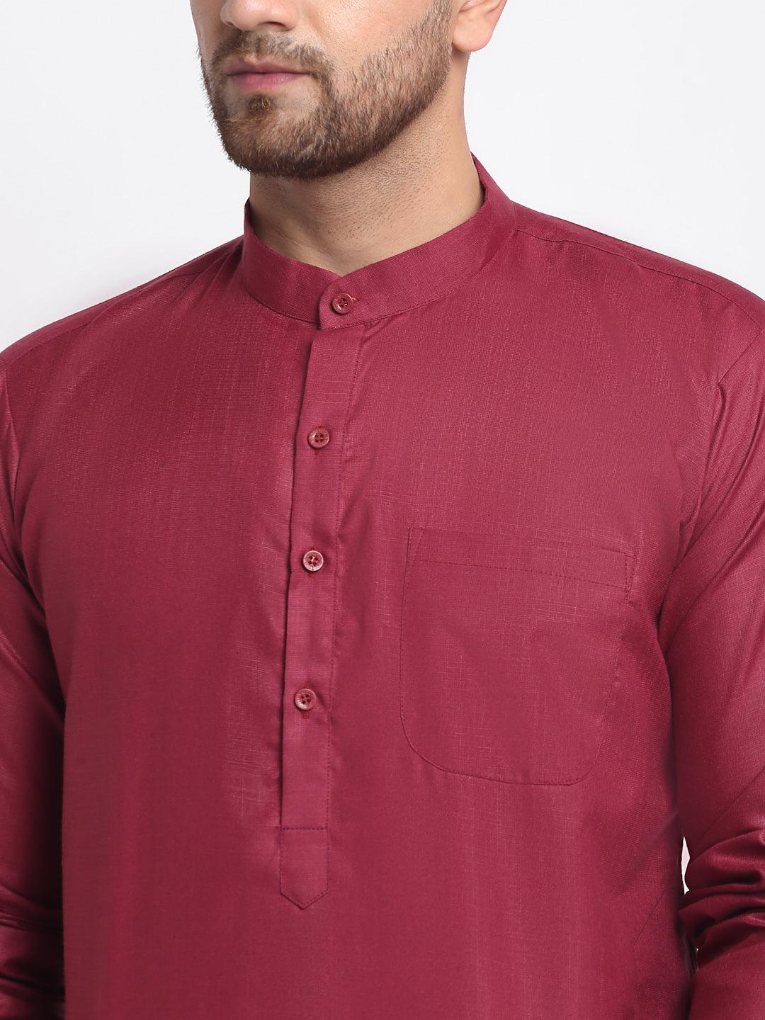 Men's Maroon Solid Kurta With White Salwar - Benstoke - Indiakreations