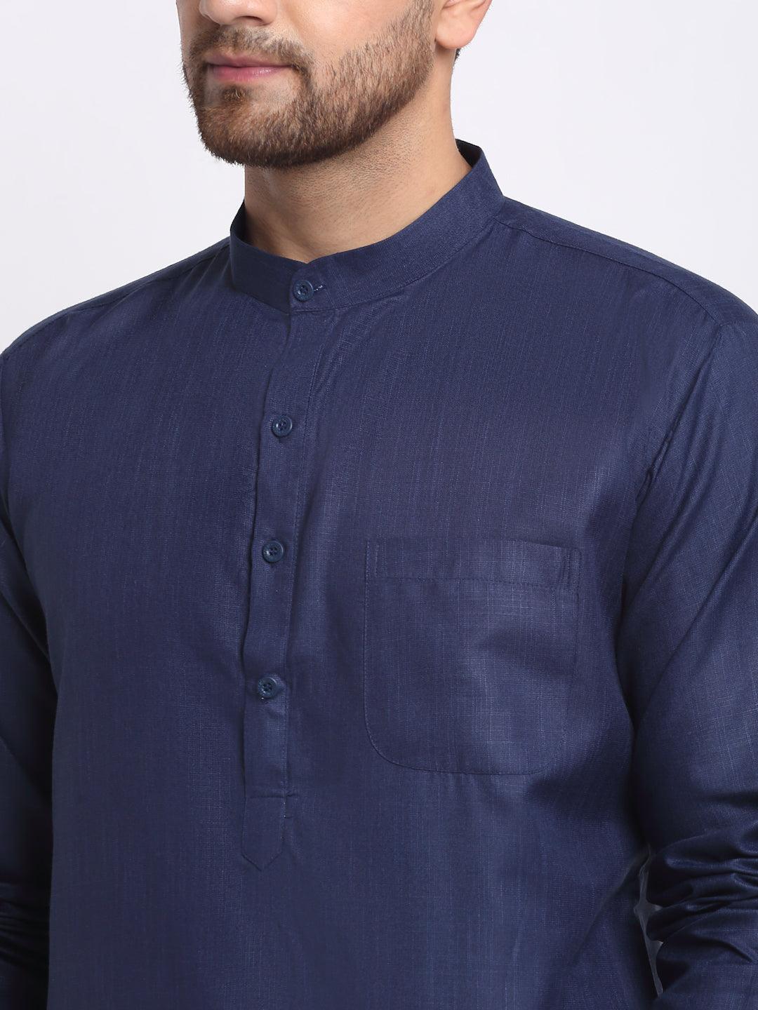 Men's Navy Blue Solid Kurta With White Salwar - Benstoke - Indiakreations