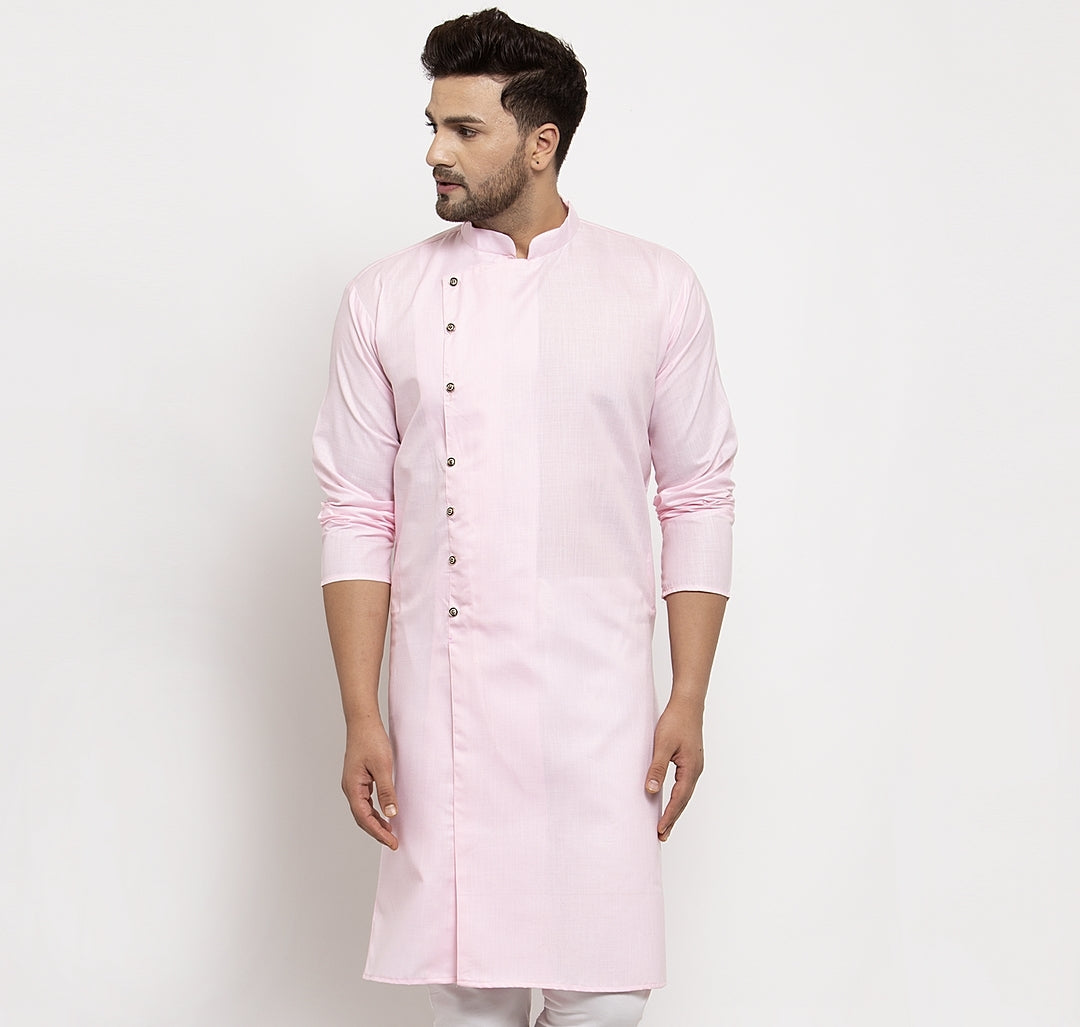 Men's Pink Solid Only Long Kurta - Benstoke