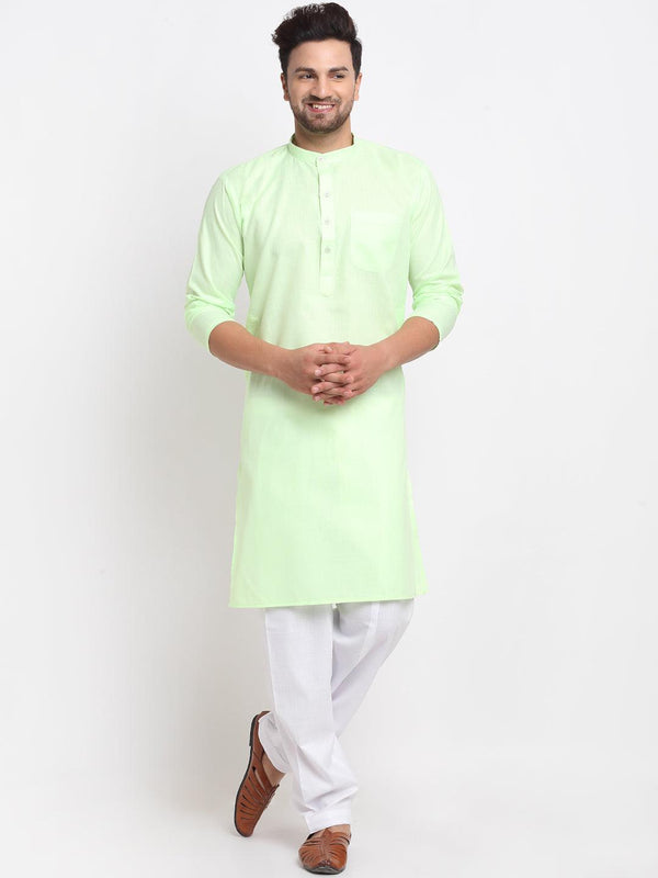 Men's Lime Green Solid Kurta With White Salwar - Benstoke - Indiakreations