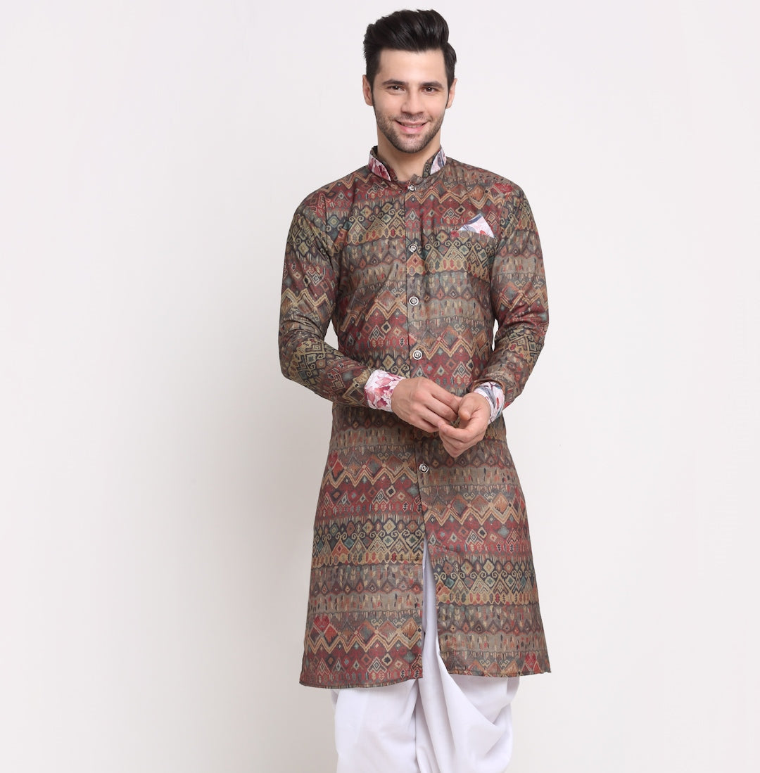 Men's Cotton Multicolor Printed Straight Kurta - Benstoke