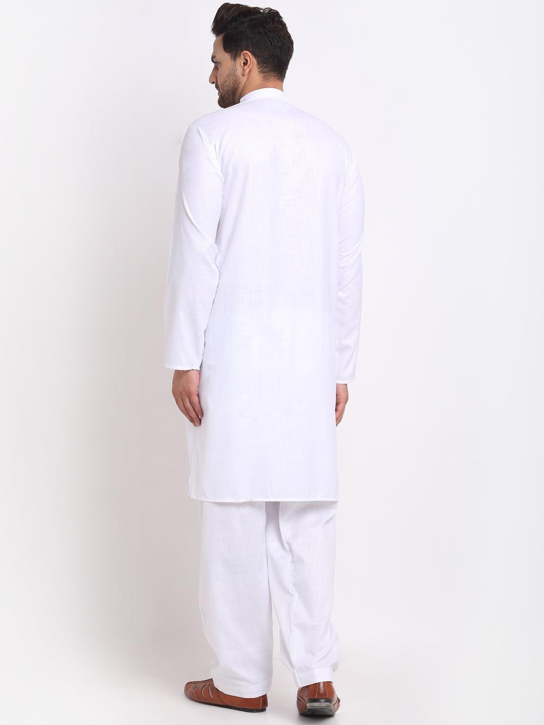 Men's White Solid Kurta With Salwar - Benstoke - Indiakreations