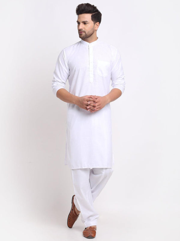 Men's White Solid Kurta With Salwar - Benstoke - Indiakreations