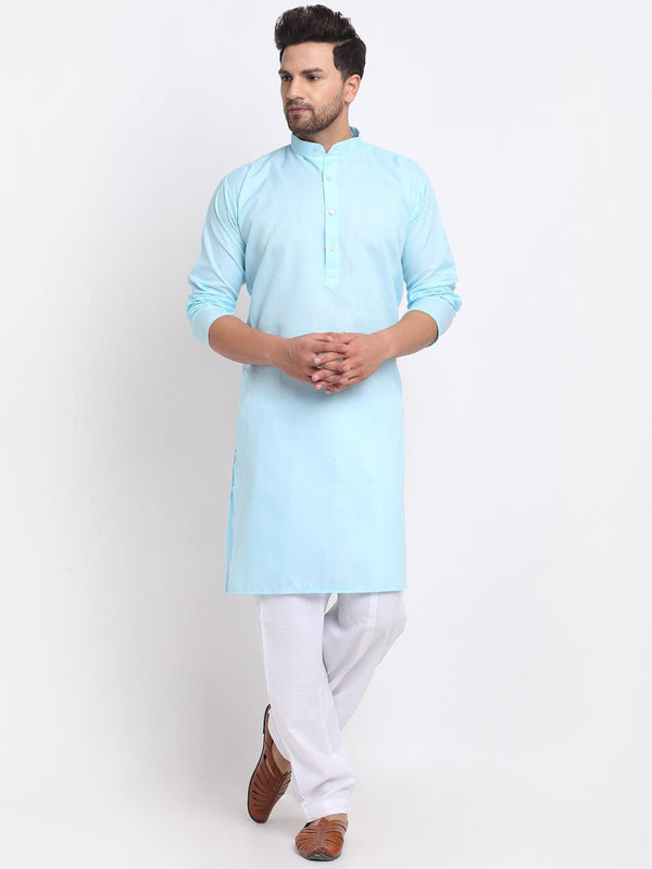 Men's Sky Blue Solid Kurta With White Salwar - Benstoke - Indiakreations