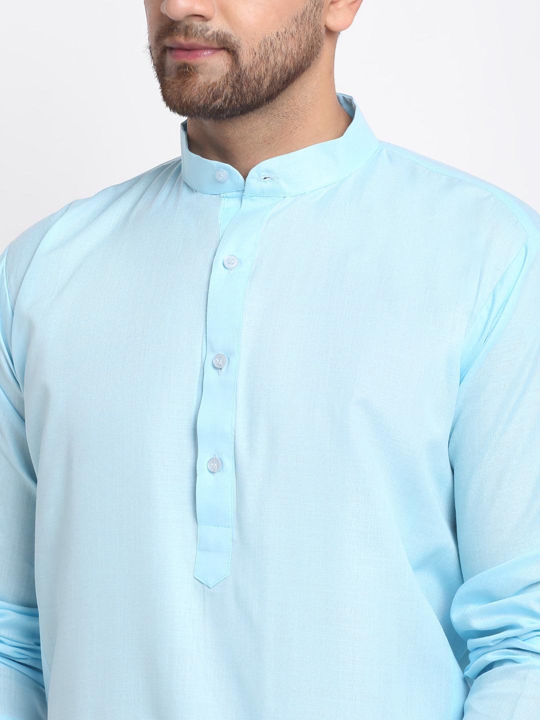 Men's Sky Blue Solid Kurta With White Salwar - Benstoke - Indiakreations