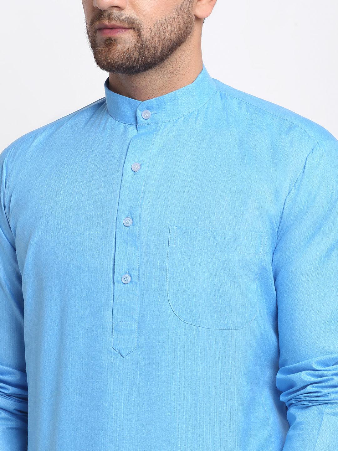 Men's Aqua Blue Solid Kurta With White Salwar - Benstoke - Indiakreations