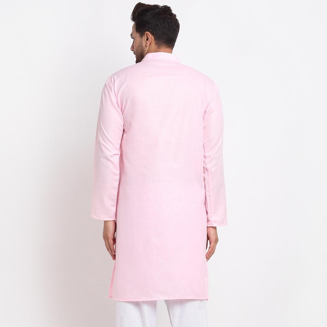 Men's Cotton Blend Pink Straight Long Kurta - Benstoke - Indiakreations