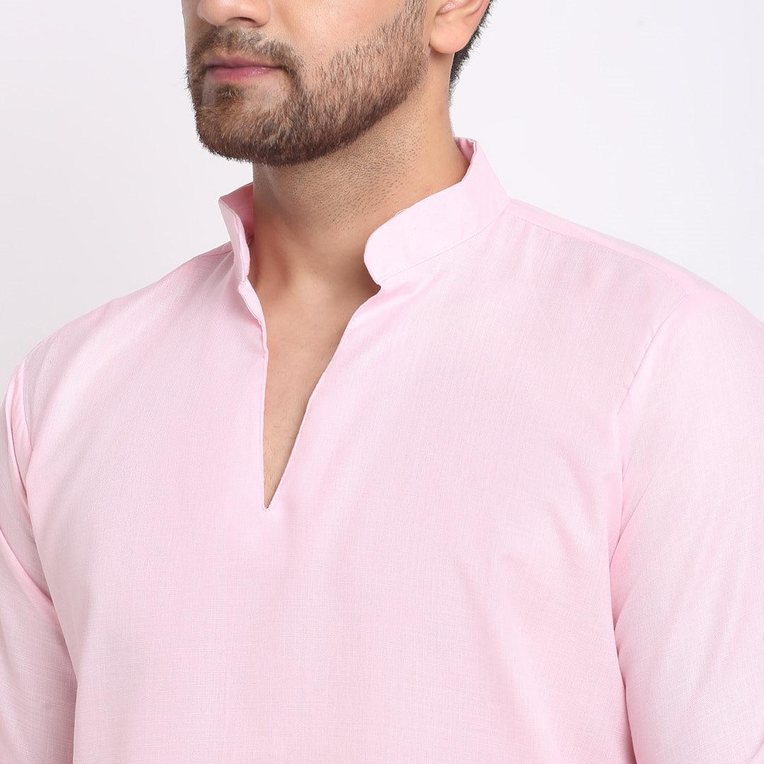 Men's Cotton Blend Pink Straight Long Kurta - Benstoke - Indiakreations