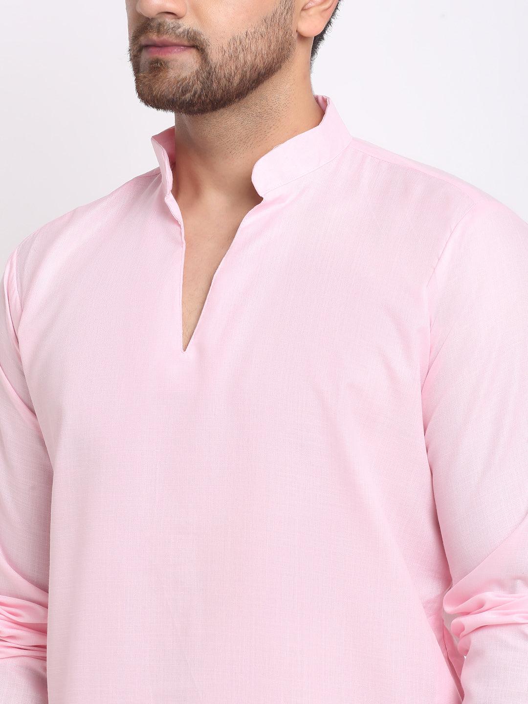 Men's Pink Solid Pathani Kurta With White Salwar - Benstoke - Indiakreations