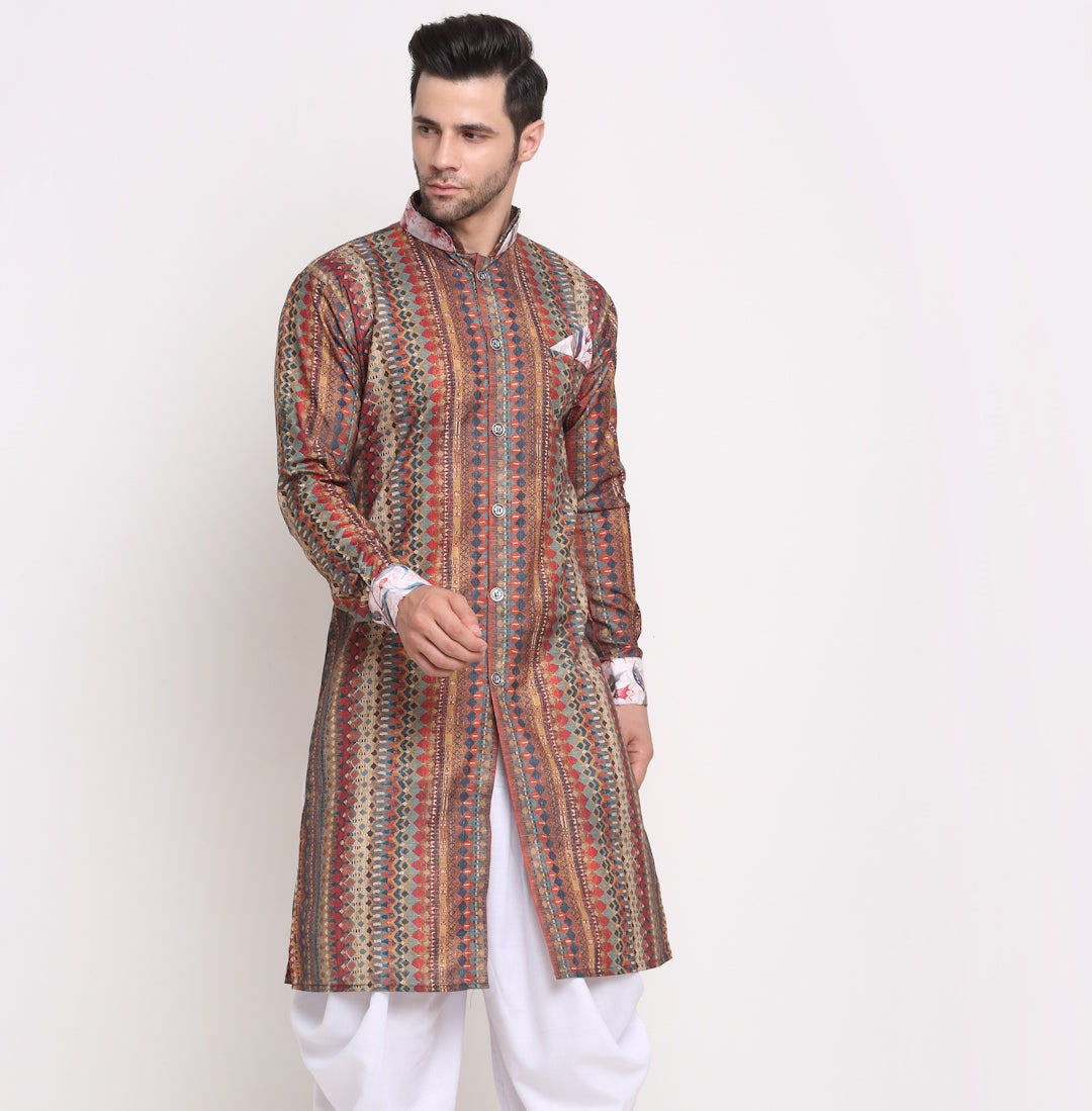 Men's Cotton Multicolor Printed Straight Kurta - Benstoke