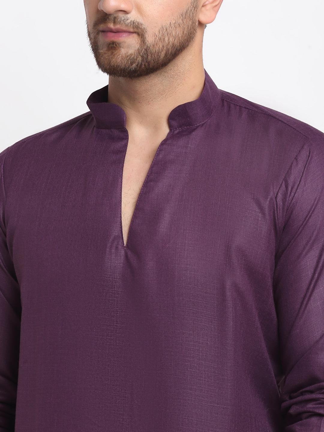 Men's Purple Solid Pathani Kurta With White Salwar - Benstoke - Indiakreations