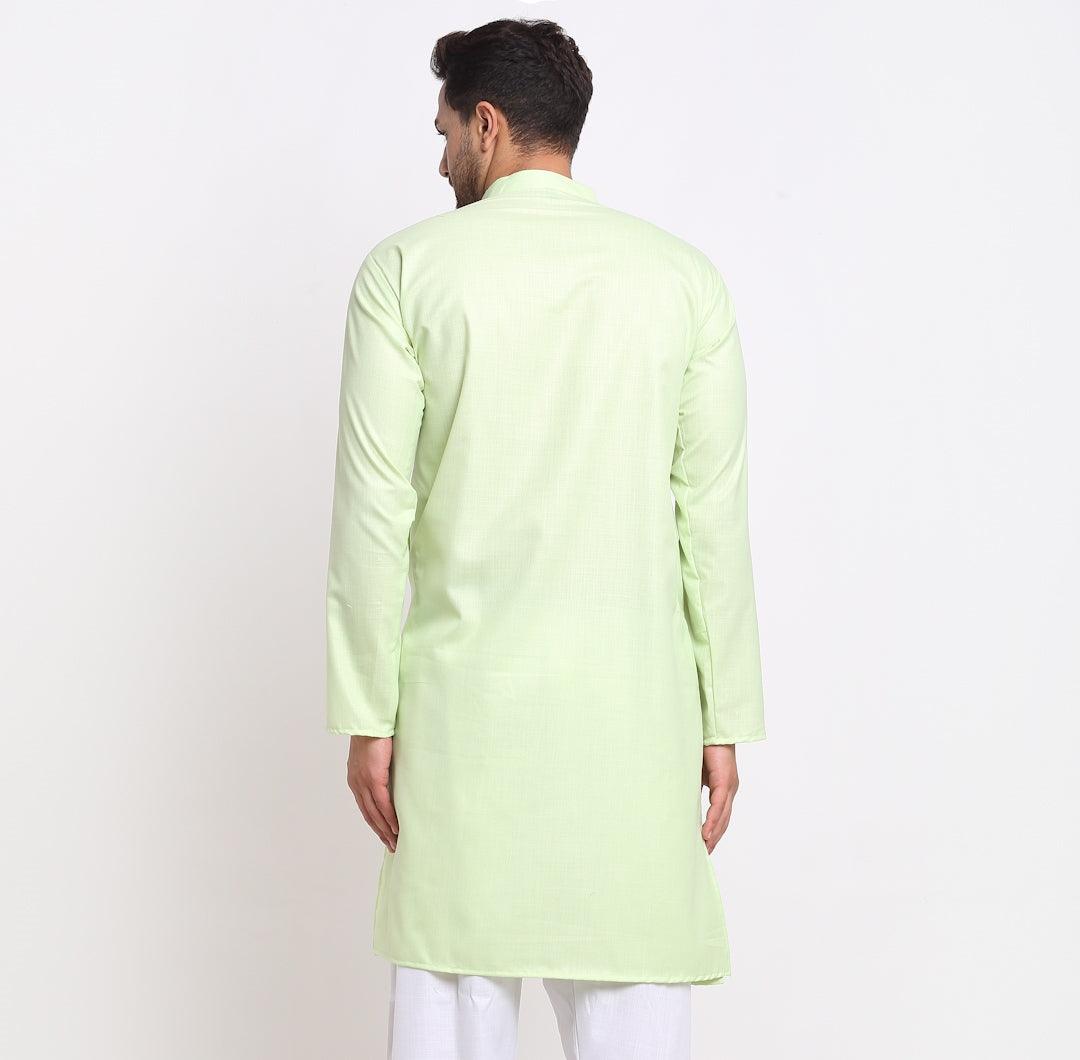 Men's Cotton Blend Lime Green Straight Long Kurta - Benstoke - Indiakreations