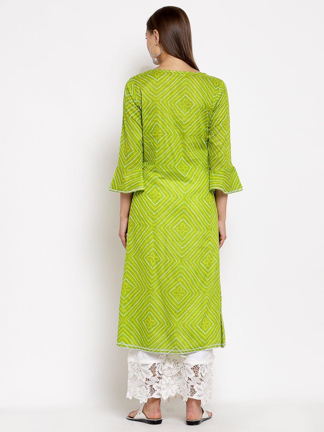 Women Green Cotton Printed Kurta by Myshka (1 Pc Set) - Indiakreations