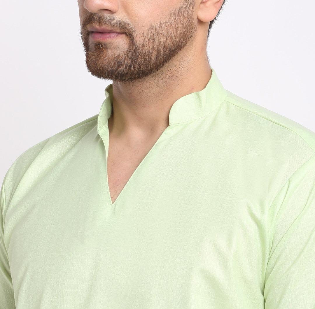 Men's Cotton Blend Lime Green Straight Long Kurta - Benstoke - Indiakreations