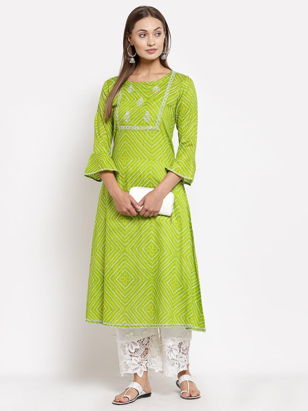 Women Green Cotton Printed Kurta by Myshka (1 Pc Set) - Indiakreations