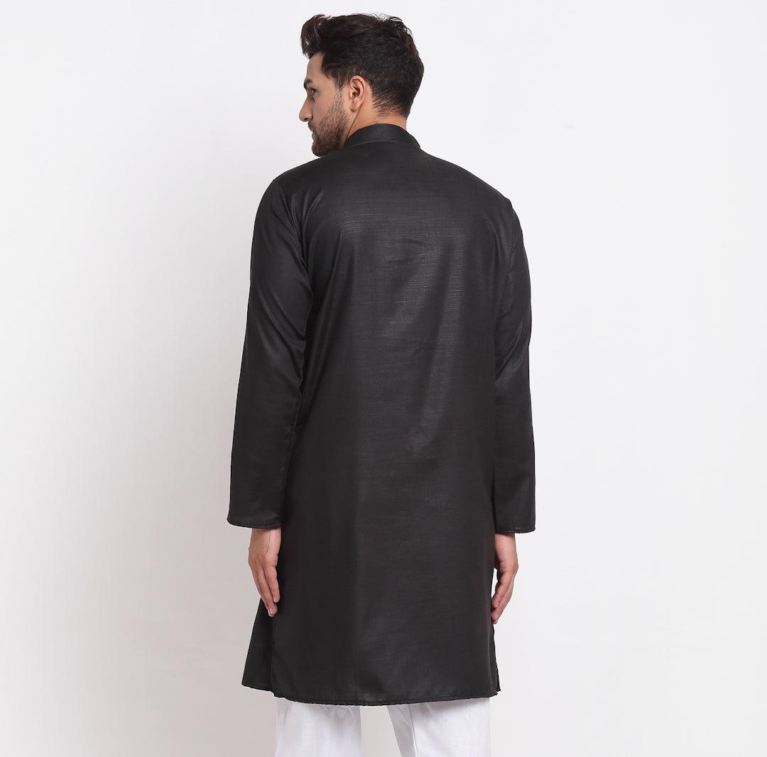 Men's Cotton Blend Black Straight Long Kurta - Benstoke - Indiakreations