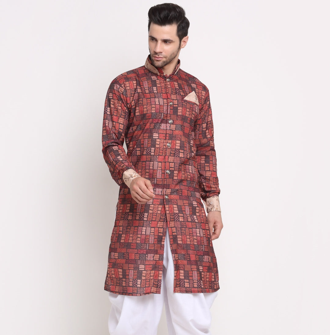 Men's Cotton Multicolor Printed Straight Kurta - Benstoke