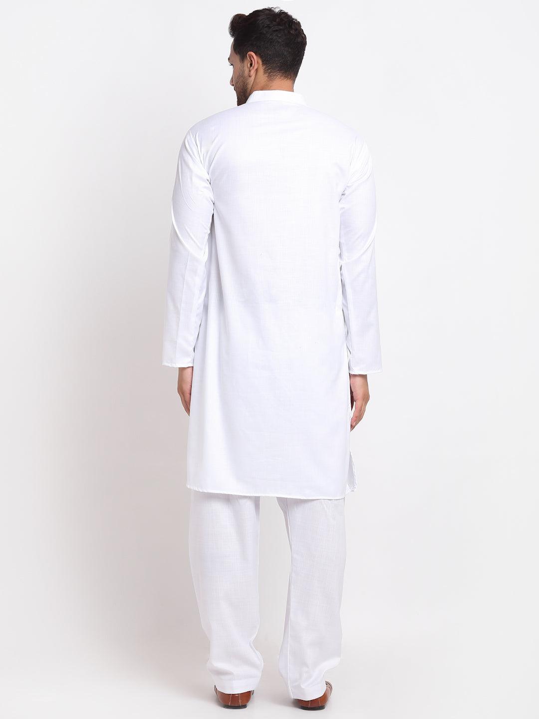 Men's White Solid Pathani Kurta With Salwar - Benstoke - Indiakreations