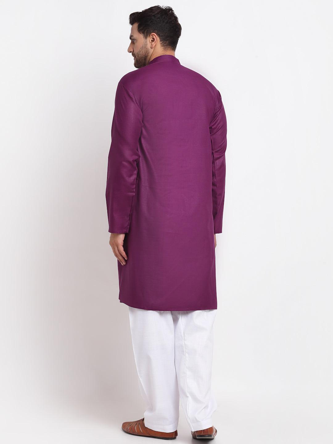 Men's Purple Solid Kurta With White Salwar - Benstoke - Indiakreations