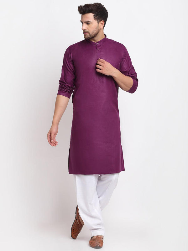 Men's Purple Solid Kurta With White Salwar - Benstoke - Indiakreations