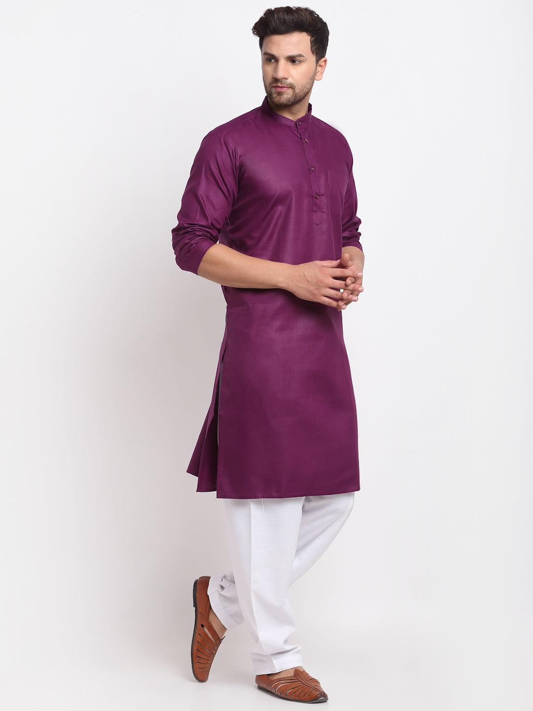 Men's Purple Solid Kurta With White Salwar - Benstoke - Indiakreations