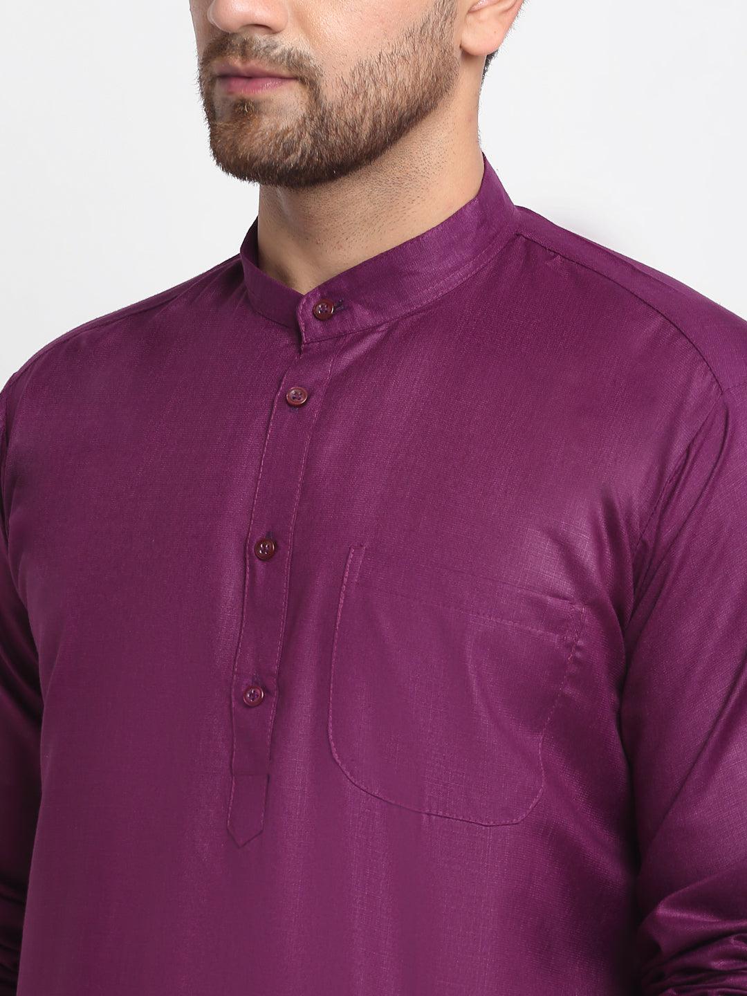 Men's Purple Solid Kurta With White Salwar - Benstoke - Indiakreations