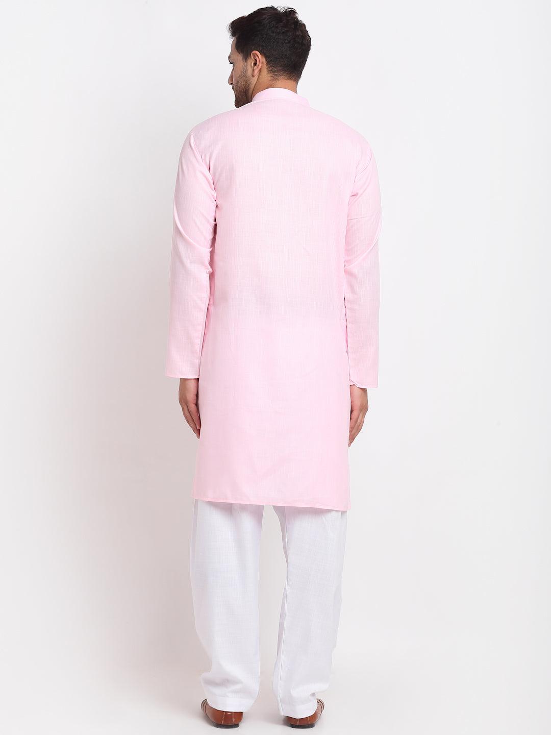 Men's Pink Solid Kurta With White Salwar - Benstoke - Indiakreations